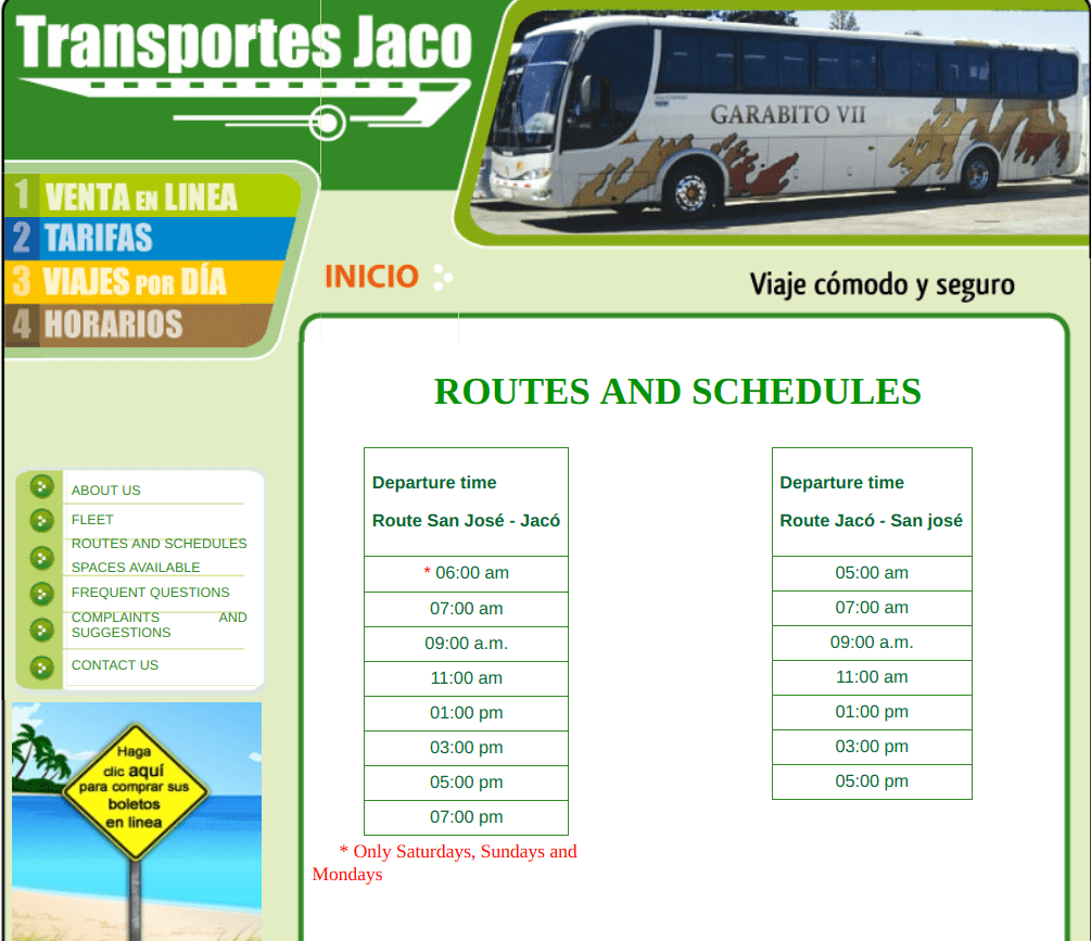 Jaco Bus Schedule, Visit Jaco Costa Rica
